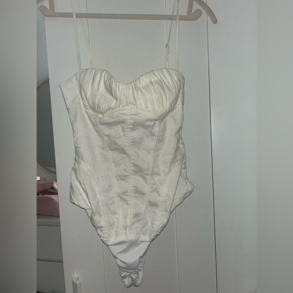 Zara White Linen Corset Bodysuit